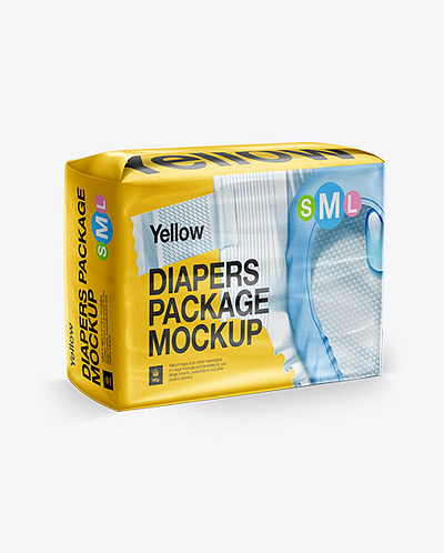 Free Download PSD Big Package Of Diapers - Front 3/4 View Mockup branding mockup psd mockup