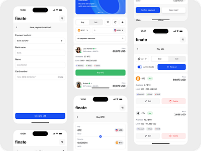 Finate — P2P platform app app icon blue crypto finance light logo mobile p2p ui ux web mobile web3