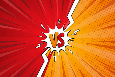 Comic versus background with rays and halftone ornament template