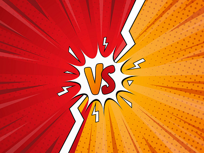 Comic versus background with rays and halftone ornament template