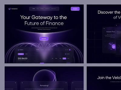 VeloSphere - Cryptocurrency Website 3d animation blockchain crypto cryptocurrency dark mode dashboard finance glow gradient landing page payment product design trading ui uiux universe web design web3 website