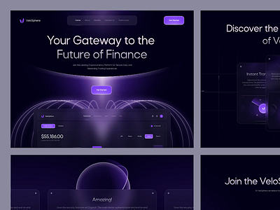 VeloSphere - Cryptocurrency Website 3d animation blockchain crypto cryptocurrency dark mode dashboard finance glow gradient landing page payment product design trading ui uiux universe web design web3 website