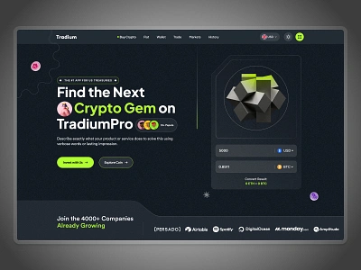 Tradium-Crypto Exchange Platform | Hero Concept bitcoin blockchain crypto crypto app crypto wallet cryptocurrency exhange fintech hero concept investment landing page trading ui ux web web 3 web 3.0 web design web ui websie design