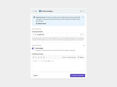 Enrich company widget - SaaS UI/UX Design data enrich modal popup saas text editor ui ux widget