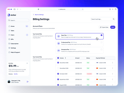 slothUI - World's Laziest Design System - Billing Settings UIUX clean ui dashboard dashboard design dashboard ui design system figma design system figma ui kit gradient ui minimal ui modern ui purple setting dashboard settings settings dashboard settings page settings ui slothui soft ui ui design ui kit