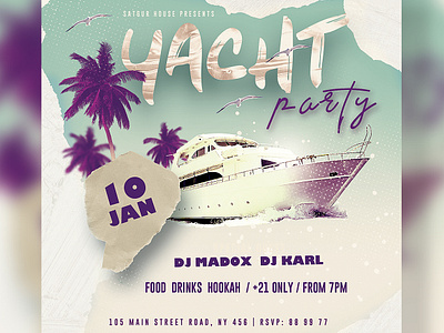 Yacht Party Flyer Template - PSD advertisement boat party flyer branding download psd event flyer free download graphic design party flyer photoshop poster psd summer template yacht party flyer