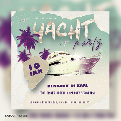 Yacht Party Flyer Template - PSD advertisement boat party flyer branding download psd event flyer free download graphic design party flyer photoshop poster psd summer template yacht party flyer