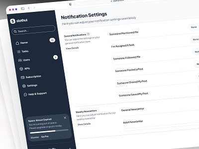 slothUI - World's Laziest Design System - Notification Settings black and white clean dashboard design dashboard ui design system figma design system figma ui kit minimal modern notification settings profile settings setting dashboard setting ui settings dashboard settings page settings ui slothui soft ui design ui kit