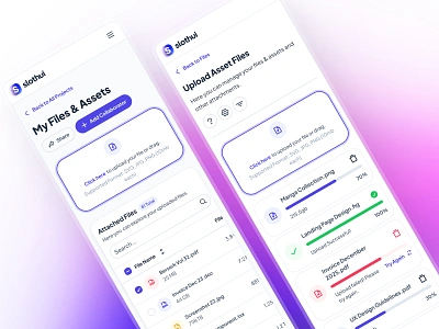 slothUI - World's Laziest Design System - File Management App clean ui design system figma design system figma ui kit file management file management app file management ui file ui file upload file upload ui gradient ios app minimal ui mobile app modern app purple slothui soft ui ui design ui kit