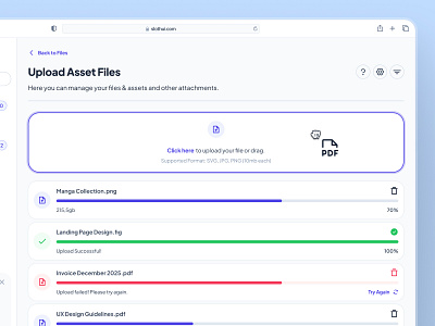 slothUI - World's Laziest Design System - File Upload Dashboard clean dashboard dashboard design dashboard ui design system drag and drop ui figma design system figma ui kit file management dashboard file management ui file uplaod dashboard file uplaod ui file upload status minimal modern slothui soft ui ui design ui kit