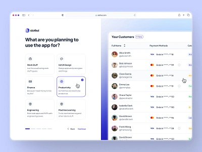 slothUI - World's Laziest Design System - Onboarding Flow UIUX app design clean dashboard design design system figma design system minimal modern onboarding onboarding app onboarding card ui onboarding design onboarding flow onboarding ui purple slothui soft table ui ui design ui kit web design