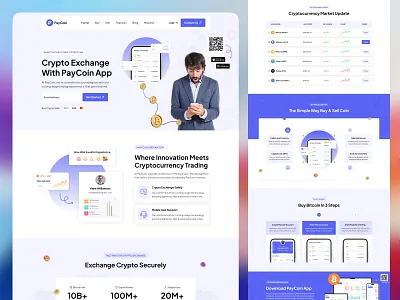 Crypto Exchange Landing Page bitcoin blockchain coin crypto crypto currency crypto landing crypto trading crypto wallet currency dogecoin exchange landing page token uiux web design website design