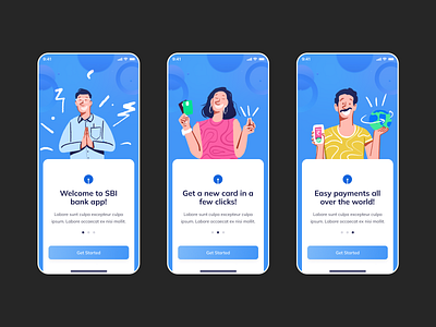 Onboadring screens for Payment app bank app character design illustration illustration ux ui onboarding screens payment