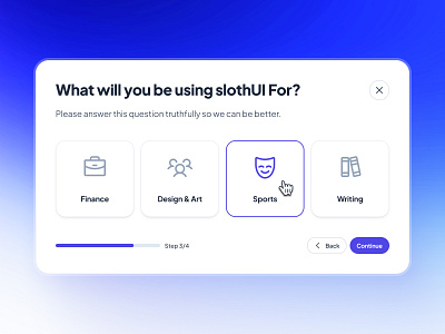 slothUI - World's Laziest Design System - Onboarding Popup UIUX clean clean ui design system figma design system figma ui kit gradient ui minimal ui modal ui onboarding onboarding card ui onboarding design onboarding modal onboarding popup onboarding ui popup popup ui purple soft ui ui design ui kit