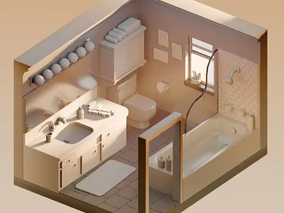 Throne Room: Royal Flush Edition 3d 3d art bathroom blender 3d illustration interior isometric low poly orthographic shower