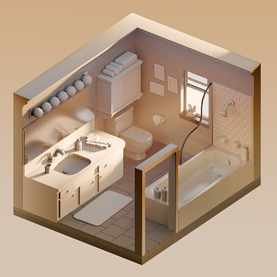 Throne Room: Royal Flush Edition 3d 3d art bathroom blender 3d illustration interior isometric low poly orthographic shower