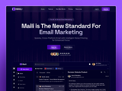 Maili | Email Marketing Landing Page clean darktheme design emailmarketing gradient homedesign homepage landingpage product saas ui uidesign uiux userinterface webpage website