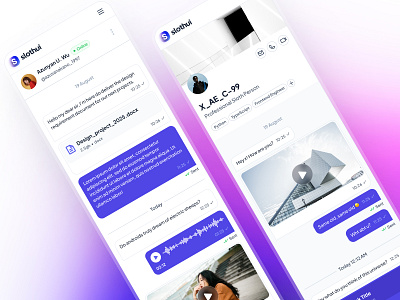 slothUI - World's Laziest Design System - Chat Mobile App UIUX chat app chat bubble ui chat ui chatting app clean ui design system figma ui kit gradient ios app messaging app messaging ui minimal ui mobile app mobile chat app modern ui purple slothui soft ui ui design ui kit