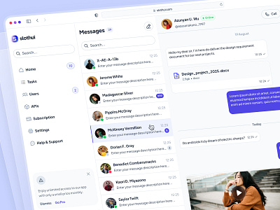 slothUI - World's Laziest Design System - Chat Dashboard UIUX chat chat bubble ui chat dashboard chat interface chat ui chatting dashboard chatting ui clean dashboard dashboard design dashboard ui design system messaging dashboard messaging ui minimal modern slothui soft ui ui design