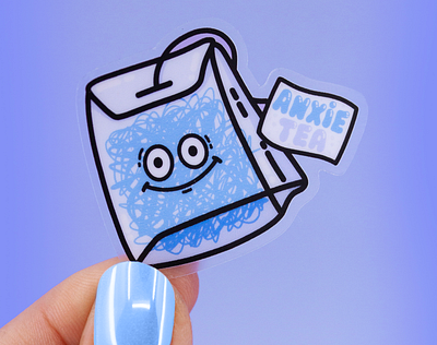 Anxie-Tea clear vinyl sticker adhd anxiety sticker clear sticker cute sticker cute tea bag googly eyes hand lettered design hand lettered sticker hand lettering sticker health sticker tea bag tea bag illustration typography vinyl sticker