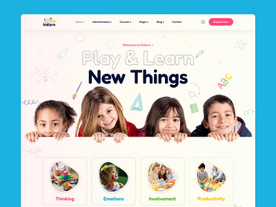 kidizro - Kids Education Website baby branding child children collage cource courses design education elementary kid kids kindergarten landingpage parimary school students teachers ui ux