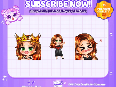 👑Custom Chibi Girl Emotes👑 animation chibi emotes custom design cute emotes design graphic design illustration motion graphics original character twitch emotes