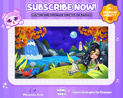 🐢Custom Screen for Streamer by Nemuneko Studio 🧜🏻‍♀️ animation branding chibi emotes custom design cute emotes design digital illustration graphic design illustration logo overlay package twitch emotes ui