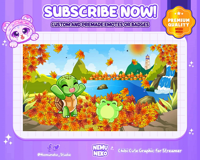 🍁Custom Screen by Nemuneko Studio🍁 animation branding chibi emotes concept art custom design cute emotes design digital illustration graphic design illustration overlay package screen design streamer twitch emotes