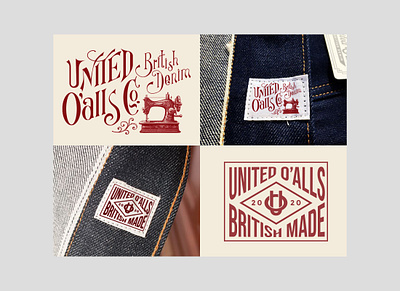 Label Design for United Overalls Co. denim illustration jeans label lettering logo retro selvedge sewing machine typeface vintage