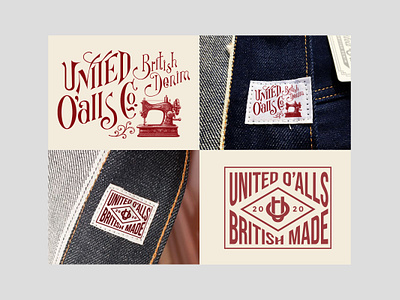Label Design for United Overalls Co. denim illustration jeans label lettering logo retro selvedge sewing machine typeface vintage