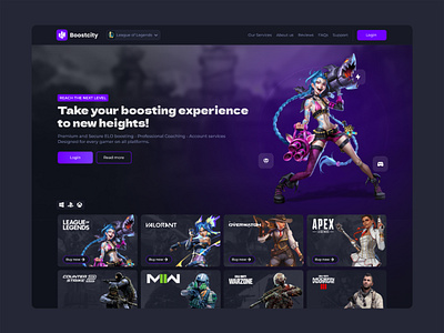 Boostcity Boosting Service Website apex legends boosting boosting service cs2 dark design esport games league of legends lol mobile overwatch play ui ux website