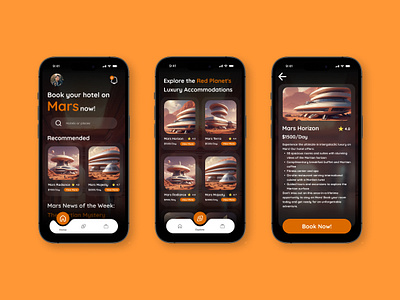 Futuristic Concept of Hotel Booking App to Mars designconcept designthinking empathymapping futuretravel futuristictravel hotelbooking interactivedesign marsexploration marshotel prototyping spaceadventure spacetourism uiuxdesign userjourney visualdesign