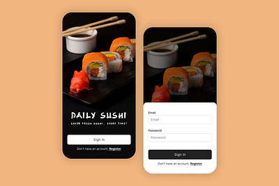 Daily Sushi Sign In Page app design app registration app sign in app sign up clean app dailyui figma app design food app japan food minimal app mobile app design sushi ui challenge ui design ux design