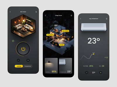 SMARTY - Smart Home Mobile Application 3d aftereffects ai animation black creative design figma ios iot midjourney mobile mobile application motion prototype smart smart home ui ux yellow