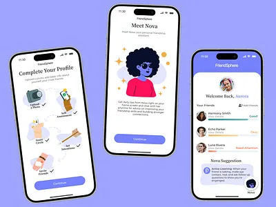 A Friendship Personal Assistant Apps ai app design figma friendship apps mobile mobile design product design ui design user interface ux design