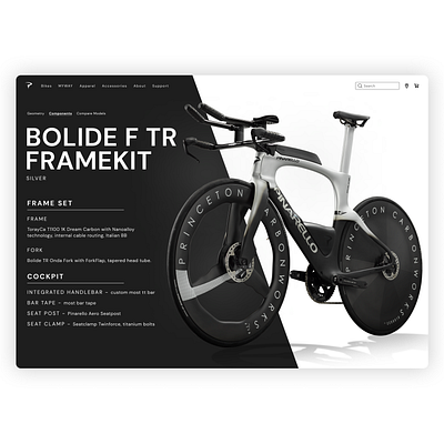 Bolide F TR Pinarello Framekit Details Page black and white details product ui