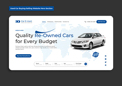 Used Car Buying-Selling Website Hero Section car website clean design figma hero section old car buy old car sell second hand car ui used car buying used car selling used car website