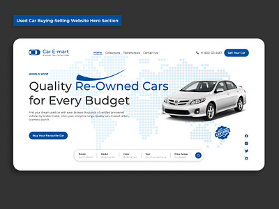 Used Car Buying-Selling Website Hero Section car website clean design figma hero section old car buy old car sell second hand car ui used car buying used car selling used car website