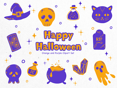 Happy Halloween Clipart Set clipart digital art graphic design illustration procreate
