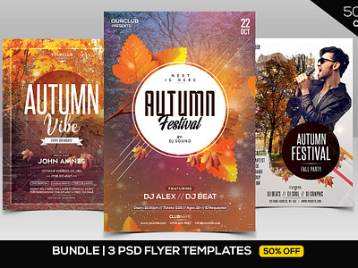 BUNDLE 50% OFF - 3 PSD Autumn Flyers autumn falls festival bundle flyer fall festival flyer