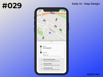 Daily UI 029 - Map Design cab cab booking dailychallenge dailyui figma map map design mobile ui uiux ux