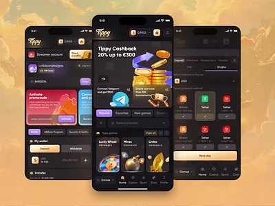 Tippy casino blockchain casino casino apps casino profile casino reward casino rewards crypto betting crypto poker crypto slots e sports casino esports betting gold casino gold casino ui loyal program online bet ui online slot ui original games roulette betting ui slots sports betting illustration usd casino