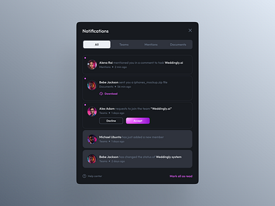 Notification modal component dark mode downloading modal notification modal saas modal saas notification tab bar ui kit website