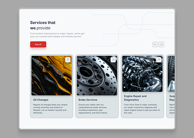 Services block for an auto repair shop auto repair car landing page minimalistic services ui uiux web design