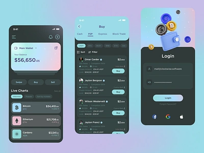 Crypto wallet - Mobile app app bank bitcoin btc cash crypto cryptocurrency currency etherium finance green login mobile trade trading transaction ui wallet
