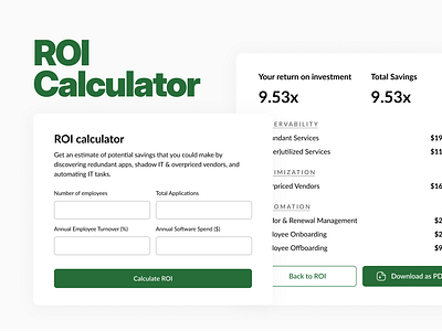 ROI Calculator adobe xd card dashboard field figma marketing website popup product design roi roi calculator saas saas product ui ux website