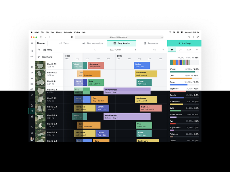 Crop Rotation Planner ag agri agriculture app chart crop design desktop digital field gantt planning rotation schedule smart ui ui design uiux ux yield