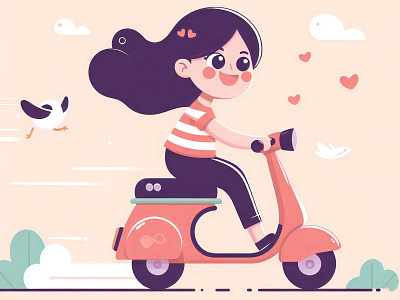 Happy Girl Running with Bike Vector Illustration app baby branding design funny graphic design illustration kids logo modern premium print ui vector web
