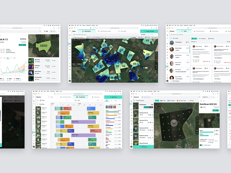 Fieldwise Overview agriculture app chart crop dashboard design digital farming field gantt heatmap map sensor smart ui ui design uiux ux web