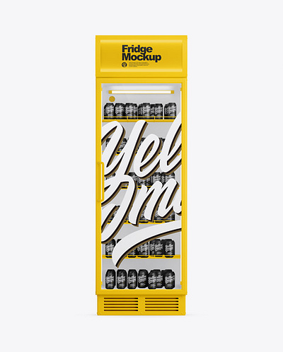 Free Download PSD Glass Door Fridge w/ Cans Mockup branding mockup